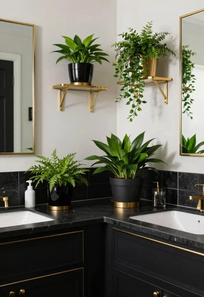 14 Black and Gold Bathroom Ideas for a Luxe Statement 11. Incorporating Nature 0