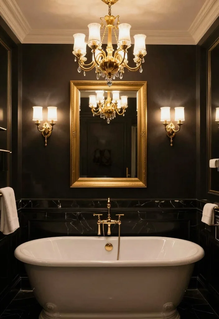 14 Black and Gold Bathroom Ideas for a Luxe Statement 4. Luxurious Lighting Fixtures 0