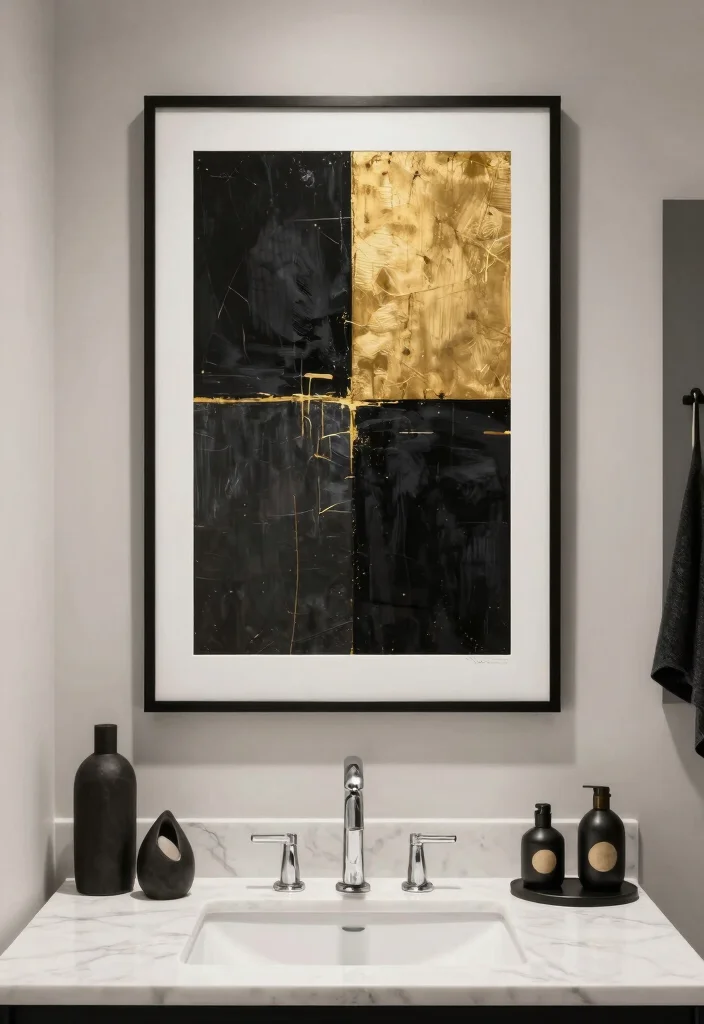 14 Black and Gold Bathroom Ideas for a Luxe Statement 7. Stunning Artwork and Decor 0