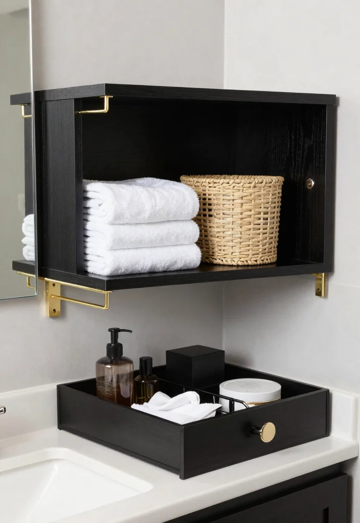 14 Black and Gold Bathroom Ideas for a Luxe Statement 8. Smart Storage Solutions 0