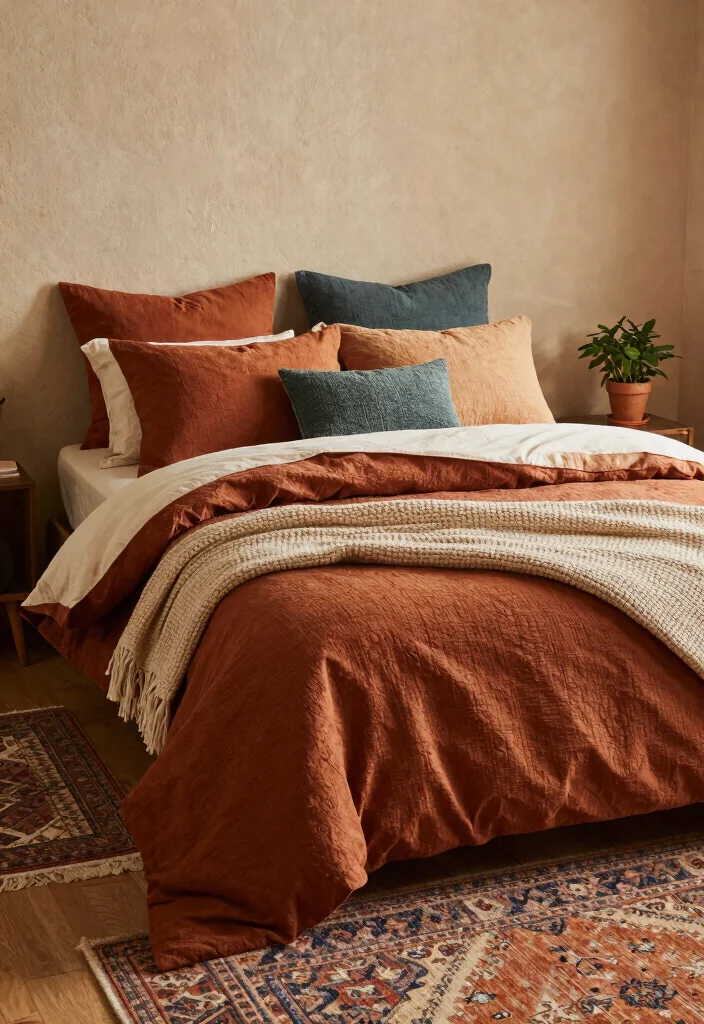 14 Boho Master Bedroom Ideas with Texture and Warmth 1. Layered Textiles for Ultimate Comfort 0
