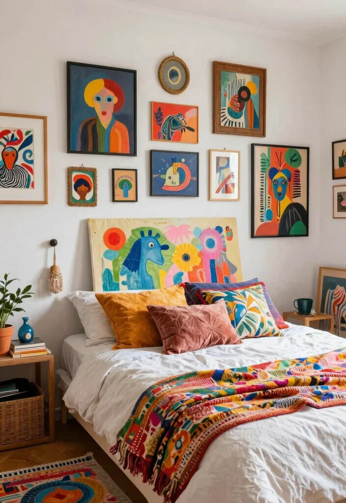 14 Boho Master Bedroom Ideas with Texture and Warmth 12. Incorporating Art and Creativity 0