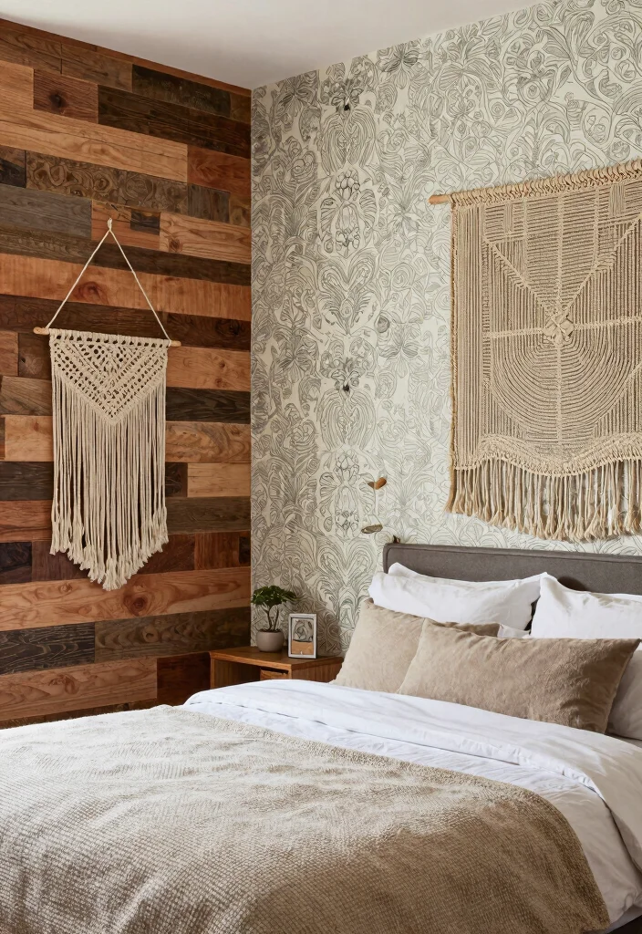 14 Boho Master Bedroom Ideas with Texture and Warmth 13. Bohemian Inspired Wall Treatments 0