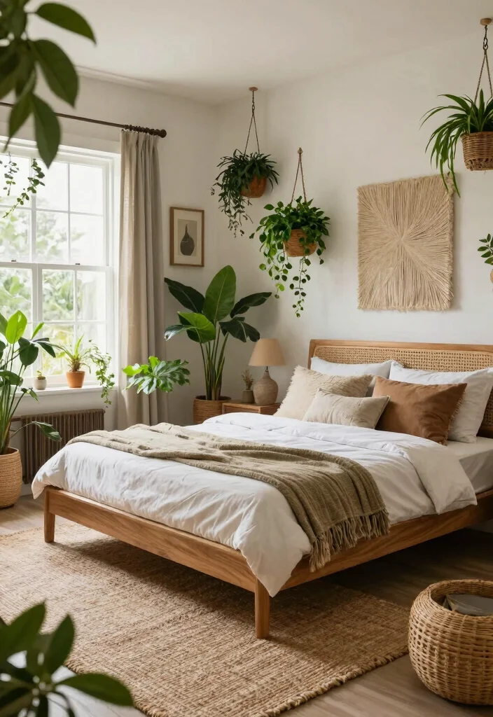 14 Boho Master Bedroom Ideas with Texture and Warmth 2. Incorporating Natural Elements 0