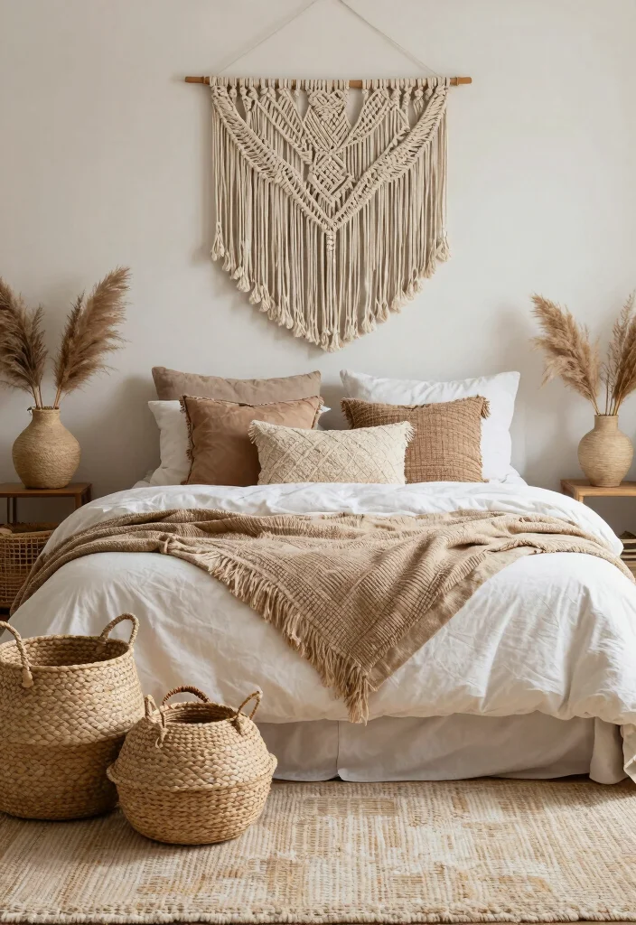 14 Boho Master Bedroom Ideas with Texture and Warmth 8. Textured Home Accessories 0