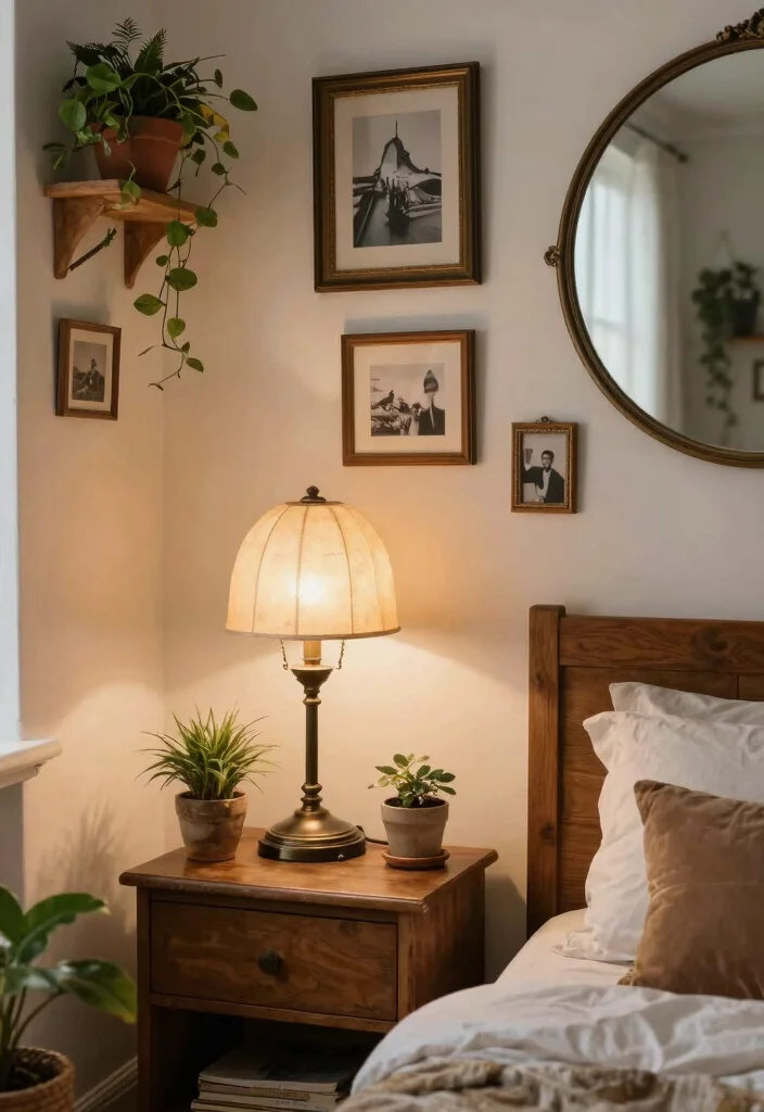 14 Cozy Aesthetic Bedroom Ideas with Soft Layers 6. Vintage Finds and Thrifted Decor 0