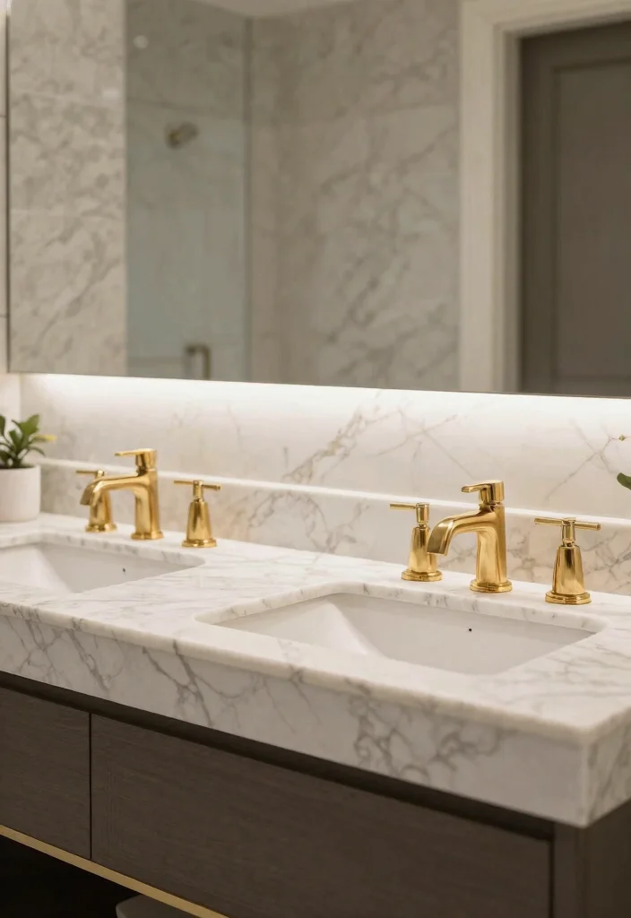 14 Double Bathroom Vanity Ideas for Shared Daily Routines 11. Elegant Touches with Marble Finish 0