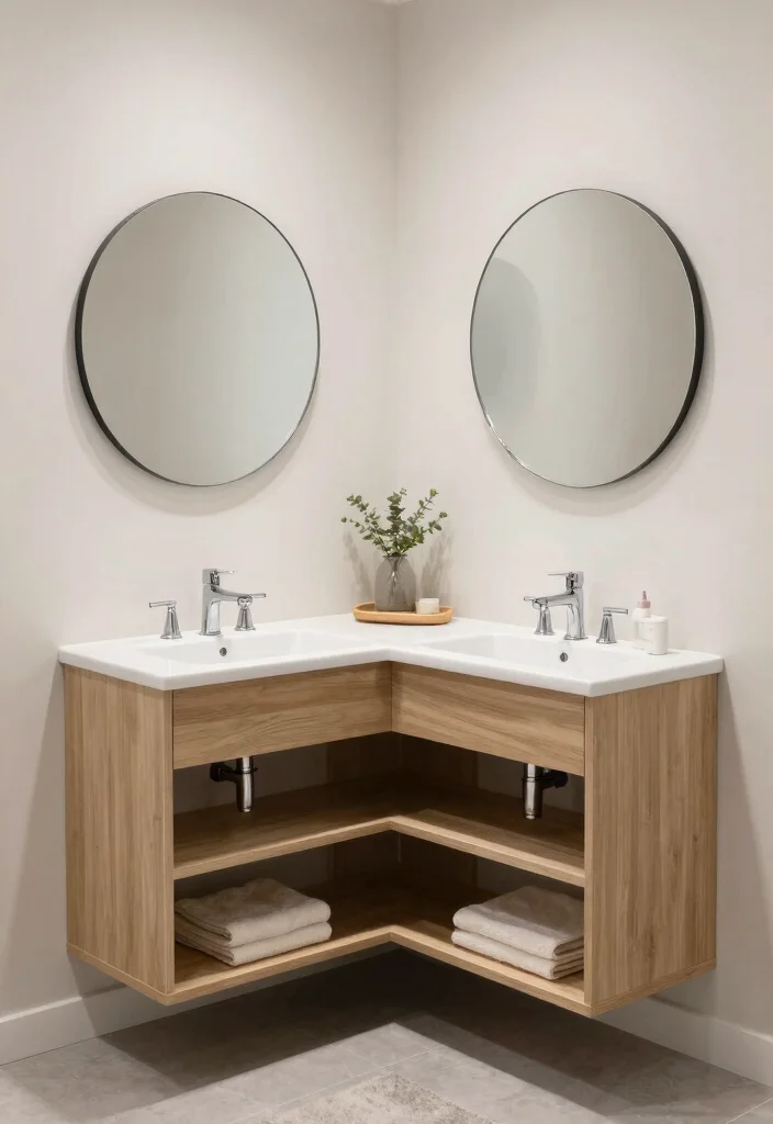 14 Double Bathroom Vanity Ideas for Shared Daily Routines 12. Creative Layouts with Corner Vanities 0