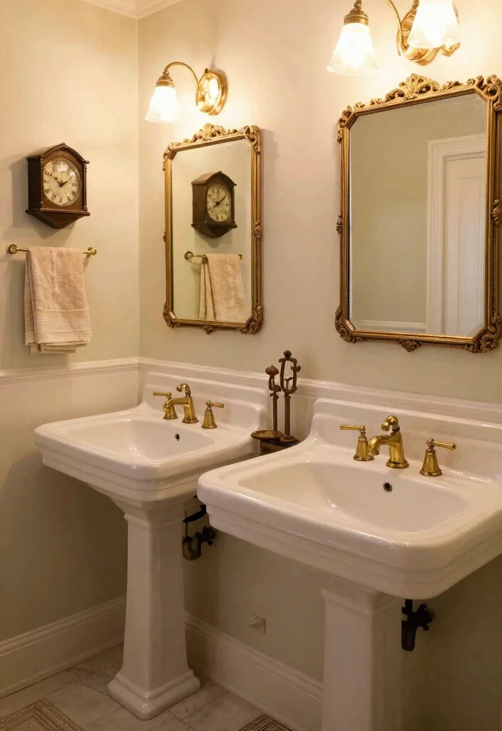 14 Double Bathroom Vanity Ideas for Shared Daily Routines 3. Vintage Vibes with Dual Pedestal Sinks 0