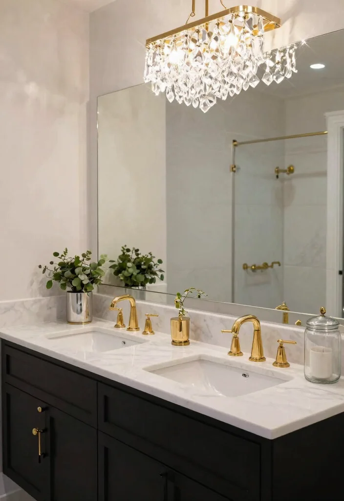 14 Double Bathroom Vanity Ideas for Shared Daily Routines 4. Modern Glam with Gold Accents 0