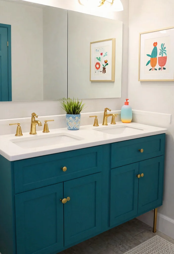 14 Double Bathroom Vanity Ideas for Shared Daily Routines 8. Bold Color Choices for Fun Vibes 0