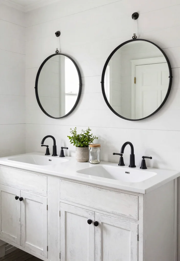 14 Double Bathroom Vanity Ideas for Shared Daily Routines 9. Farmhouse Style with Shiplap Walls 0