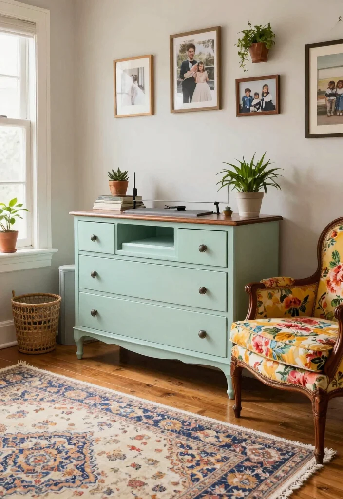 14 Home Living Room Decor Ideas for Everyday Style 1. Upcycled Furniture for Unique Charm 0