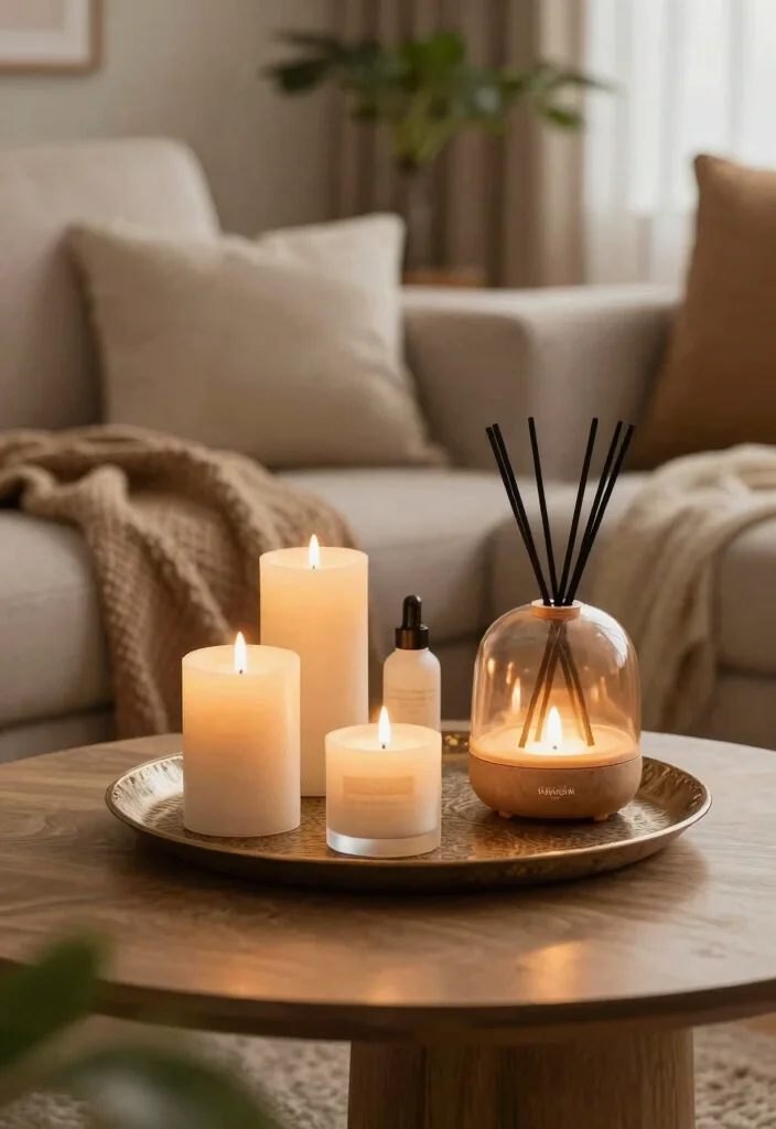 14 Home Living Room Decor Ideas for Everyday Style 13. Aromatic Touches with Candles and Diffusers 0