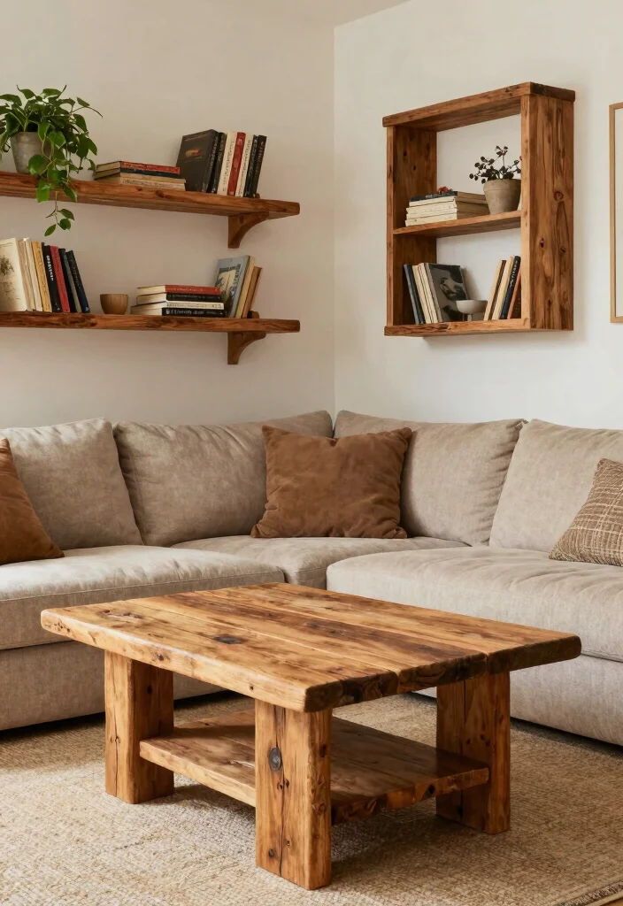 14 Home Living Room Decor Ideas for Everyday Style 6. Reclaimed Wood Accents 0