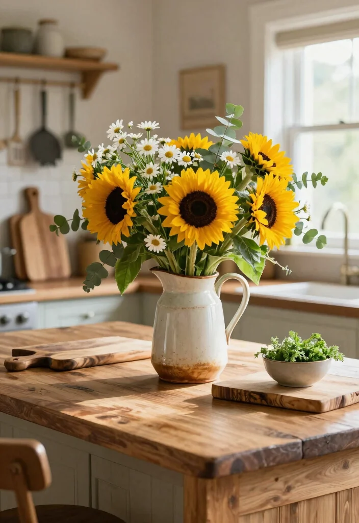 14 Large Kitchen Island Decor Ideas for a Styled Look 1. Fresh Floral Arrangements 0
