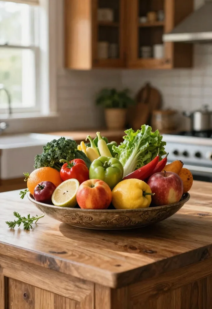 14 Large Kitchen Island Decor Ideas for a Styled Look 12. Playful Fruit and Vegetable Displays 0