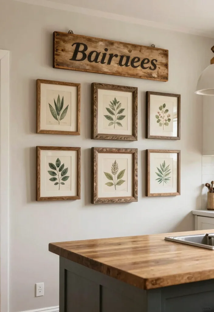 14 Large Kitchen Island Decor Ideas for a Styled Look 13. Rustic Wall Art Above the Island 0