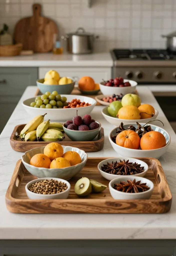 14 Large Kitchen Island Decor Ideas for a Styled Look 5. Layered Decorative Trays 0