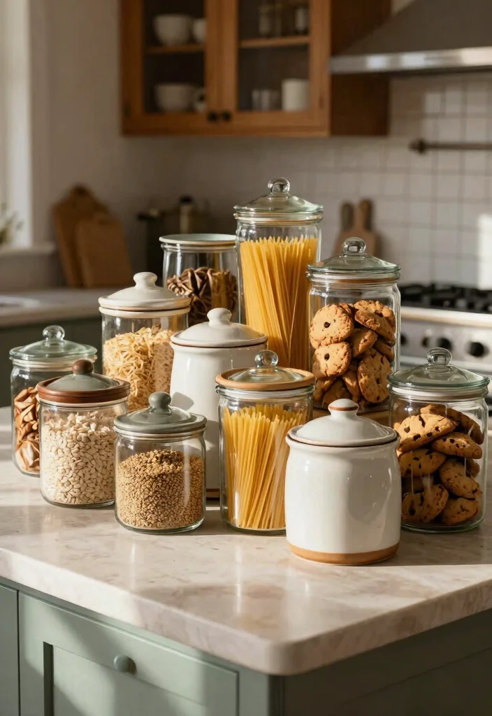 14 Large Kitchen Island Decor Ideas for a Styled Look 7. Rustic Canisters and Jars 0