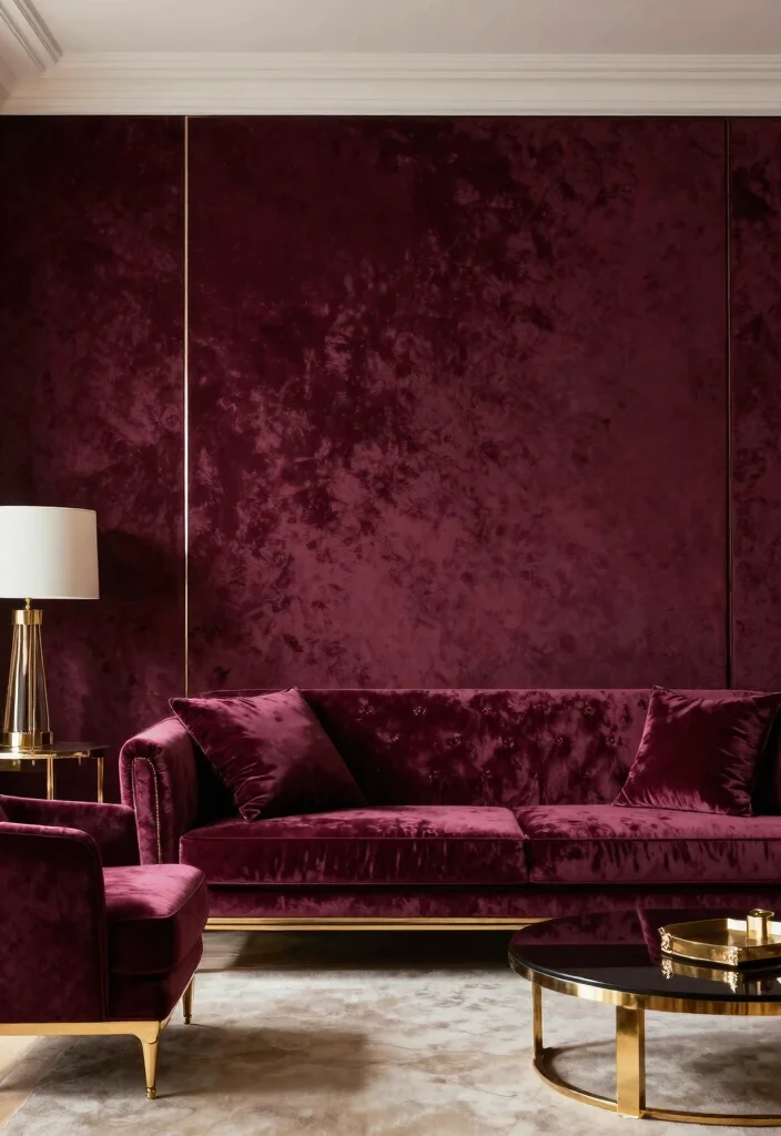 14 Living Room Focal Wall Ideas That Draw Attention 13. Luxurious Velvet Walls 0