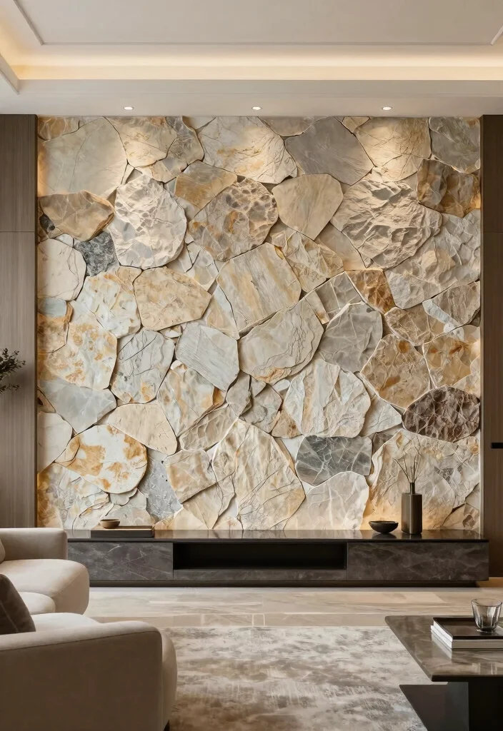 14 Living Room Focal Wall Ideas That Draw Attention 4. Natural Stone Accent Wall 0
