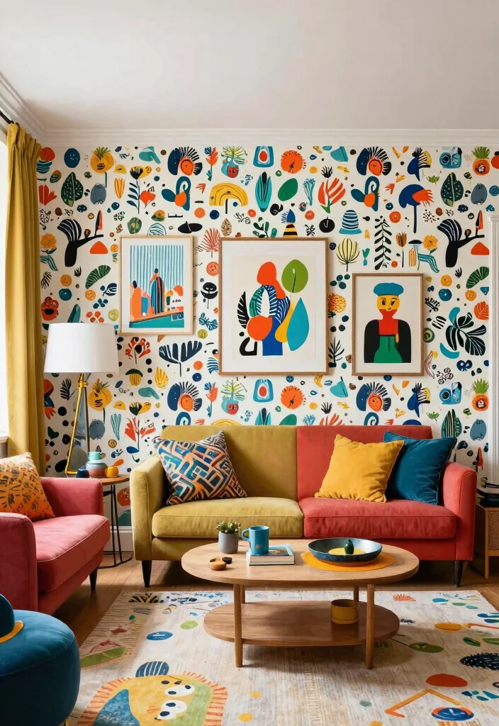 14 Living Room Wallpaper Ideas That Make a Statement 10. Quirky Patterns 0