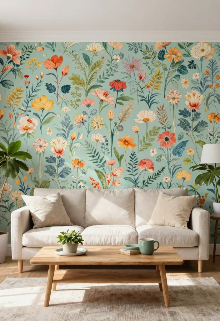 14 Living Room Wallpaper Ideas That Make a Statement 3. Nature Inspired Prints 0