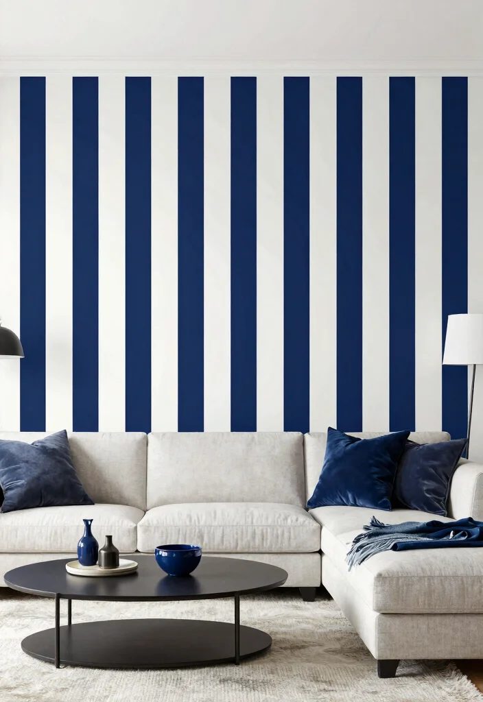 14 Living Room Wallpaper Ideas That Make a Statement 6. Bold Stripes 0