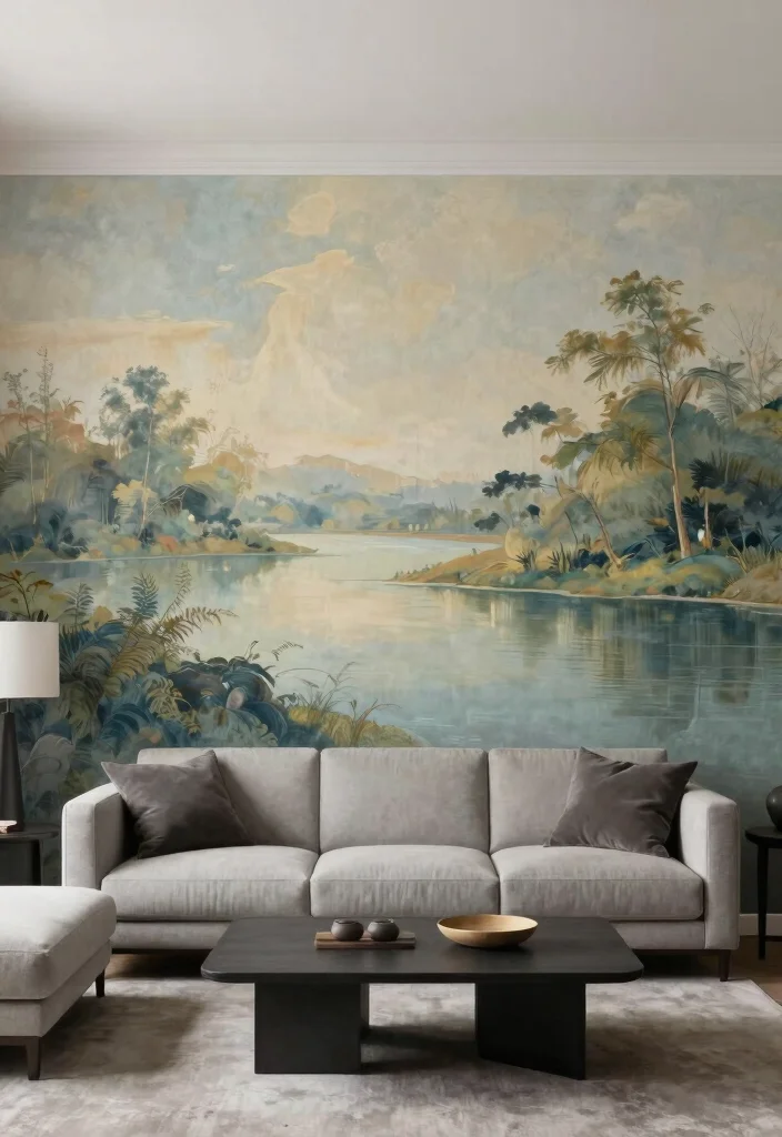 14 Living Room Wallpaper Ideas That Make a Statement 7. Artistic Mural Wallpapers 0