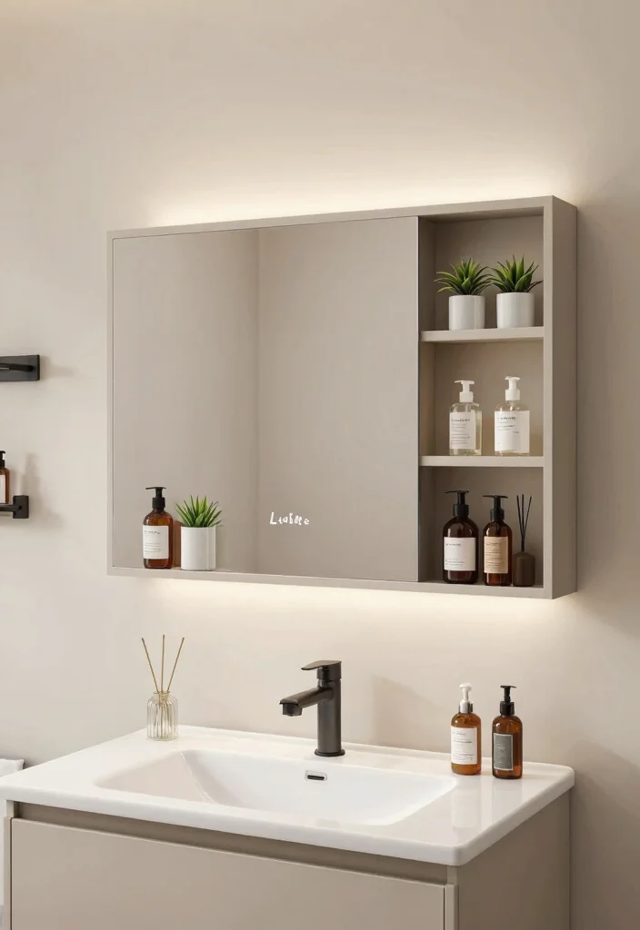 14 Modern Bathroom Mirror Ideas for a Sleek Finish 11. Mirror with Integrated Shelving 0