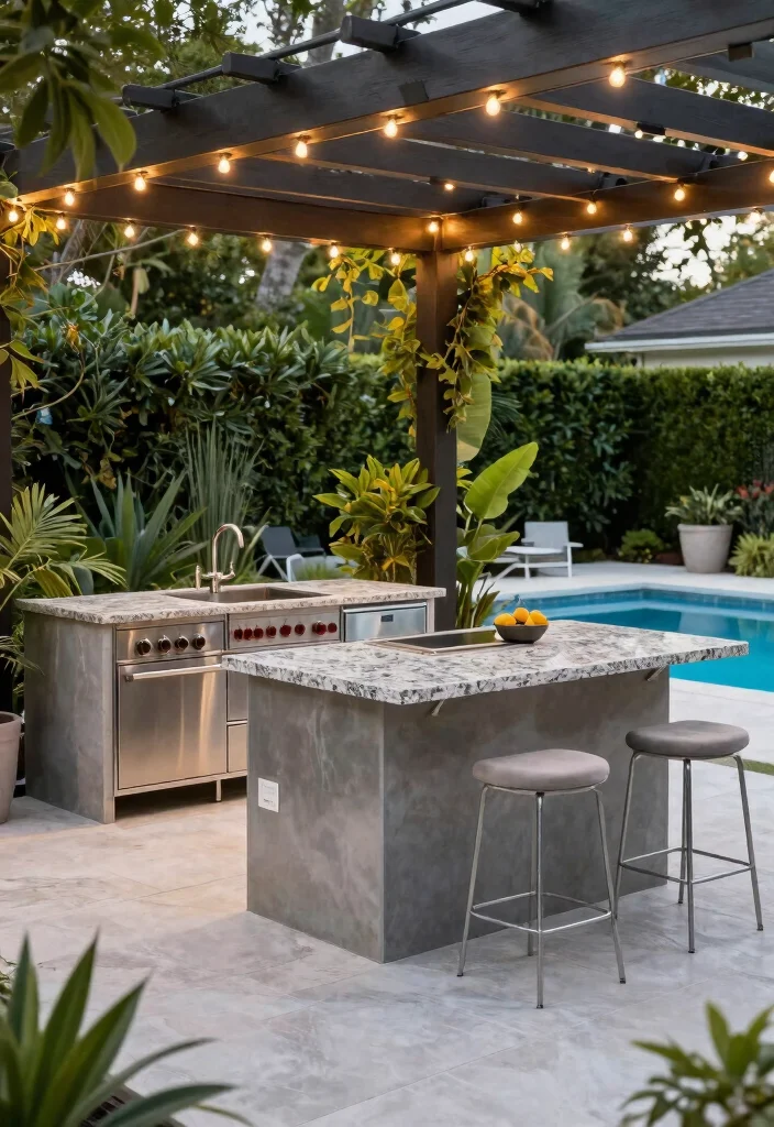 14 Pool and Outdoor Kitchen Ideas for Entertaining 1. Sleek Modern Outdoor Kitchen 0