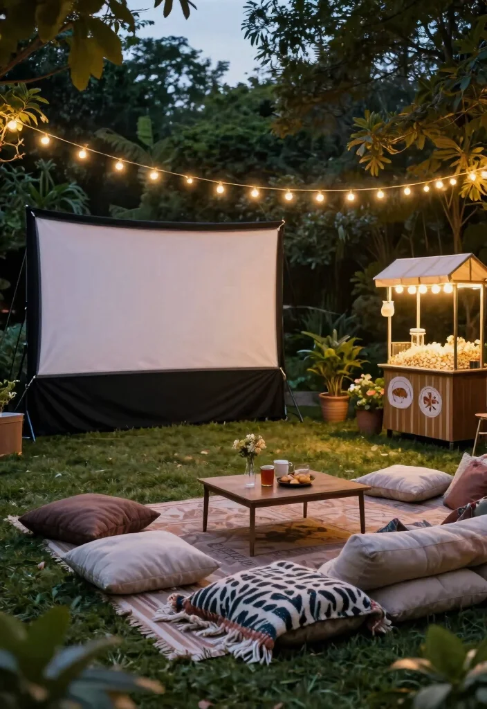 14 Pool and Outdoor Kitchen Ideas for Entertaining 11. Outdoor Movie Screen Setup 0