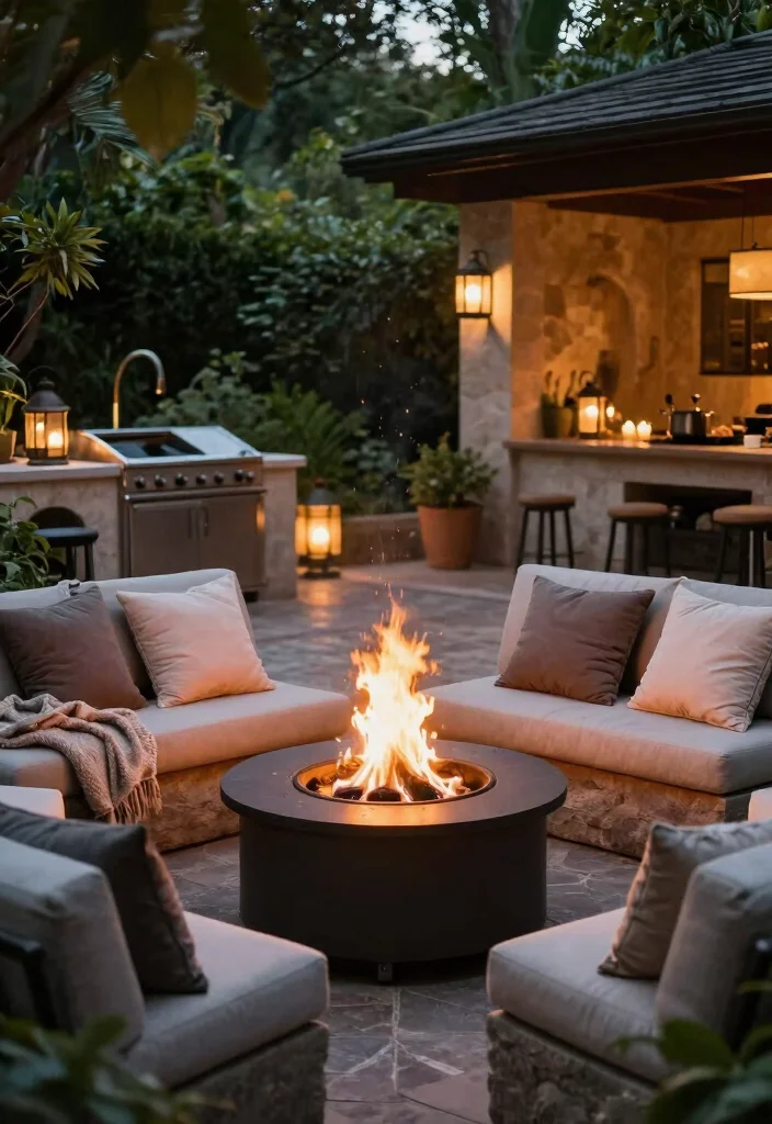 14 Pool and Outdoor Kitchen Ideas for Entertaining 4. Cozy Fire Pit for Evening Gatherings 0