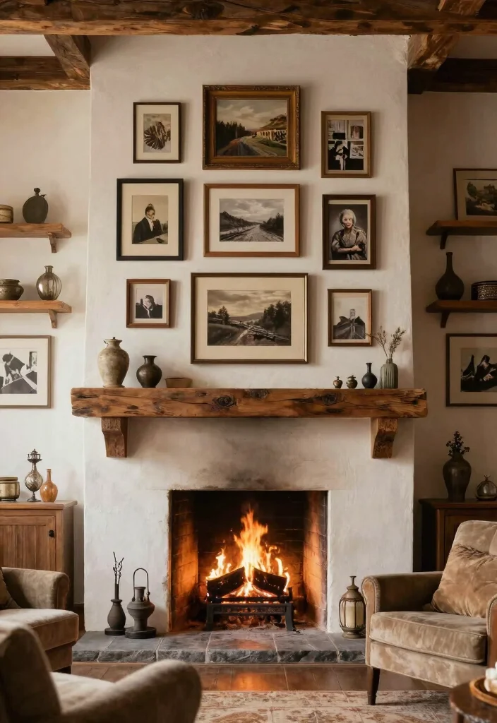 14 Rustic Fireplace Living Room Ideas with Cozy Charm 13. Create a Hearthside Gallery 0