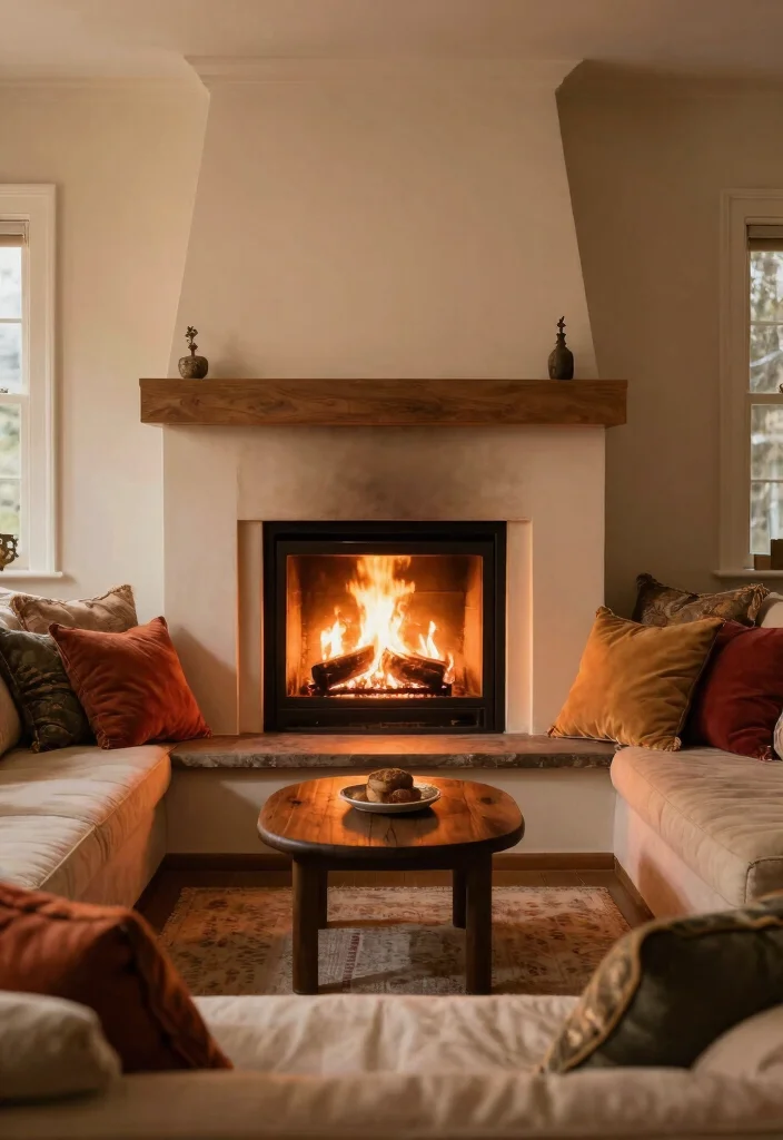 14 Rustic Fireplace Living Room Ideas with Cozy Charm 14. Cozy Fireplace Seating 0