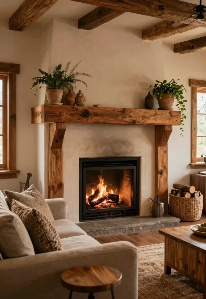 14 Rustic Fireplace Living Room Ideas with Cozy Charm 4. Warm Wood Accents 0