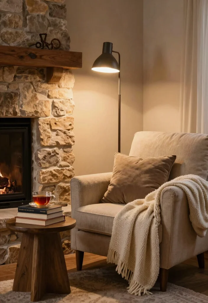 14 Rustic Fireplace Living Room Ideas with Cozy Charm 5. Cozy Nooks 0