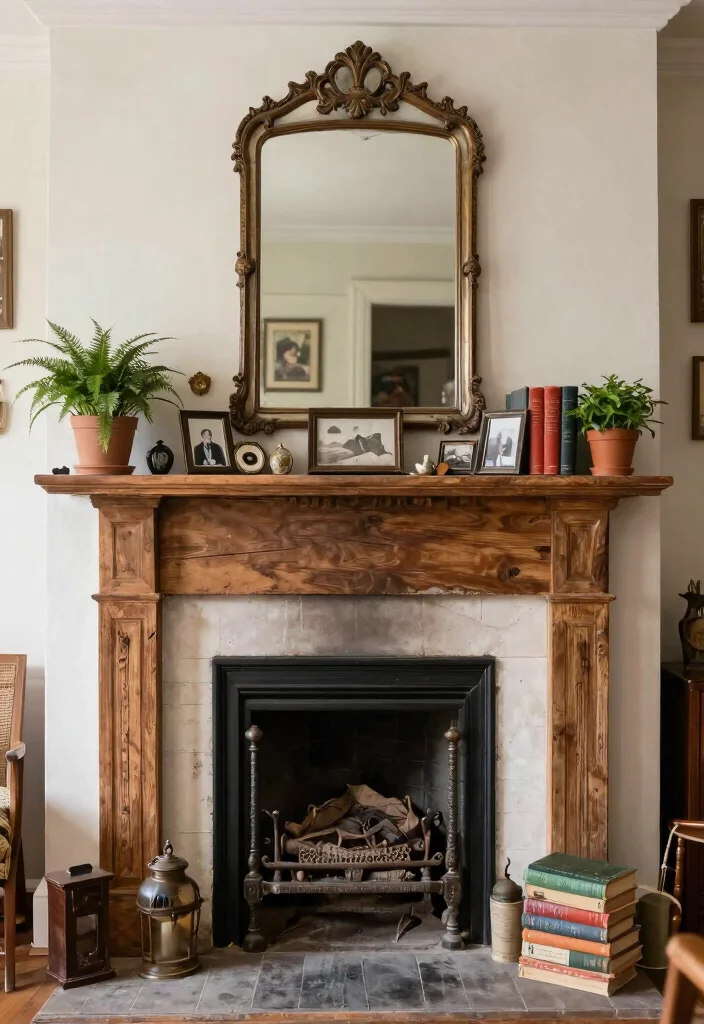 14 Rustic Fireplace Living Room Ideas with Cozy Charm 6. Vintage Accents 0