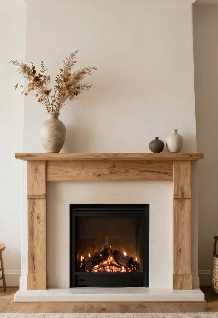 14 Rustic Fireplace Living Room Ideas with Cozy Charm 8. Minimalist Mantle 0